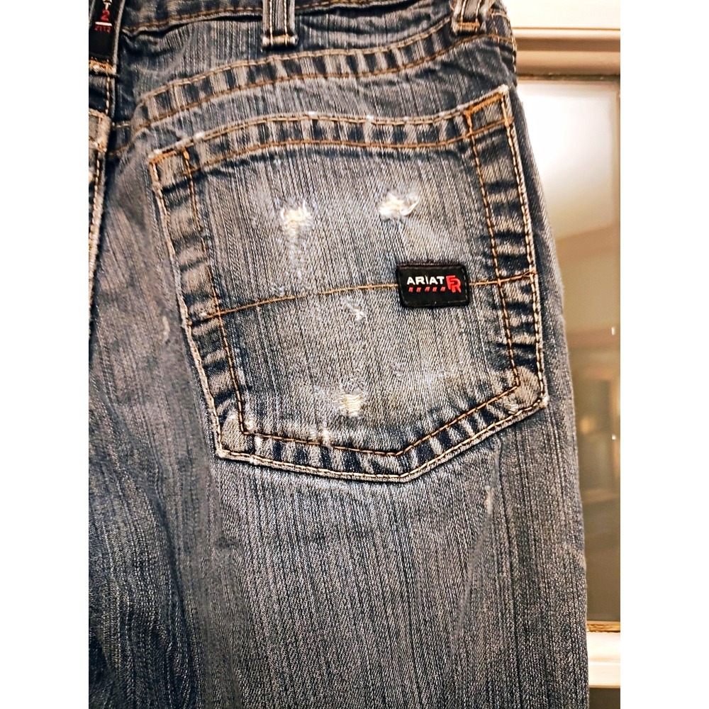 Ariat FR Jeans Mens 31x34 Relaxed Bootcut Distressed Denim Western Workwear